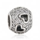 925 Sterling Silver Tumbling Hearts Clear CZ Charm Bead