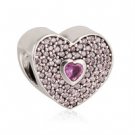 925 Sterling Silver Heart Silver Fancy Pink & Pink CZ Charm Bead
