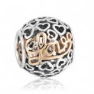 925 Sterling Silver Openwork 14ct Message of Love Charm Bead