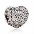 925 Sterling Silver Heart Pave Clip w/ CZ Charm