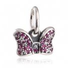 925 Sterling Silver Pave Red Clear CZ Minnie Bow Dangle Necklace Pendant Charm
