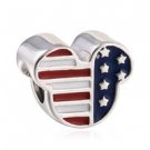 925 Sterling Silver Enamel USA Mickey Charm Bead