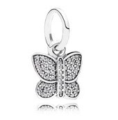 925 Sterling Silver Sparkling Butterfly Dangle Necklace Pendant Charm