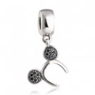 925 Sterling Silver Mickey Headband w/ Black CZ Charm Bead