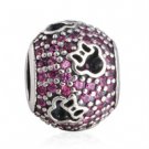 925 Sterling Silver Pave Red CZ Cut-Out Minnie Silhouettes Charm Bead