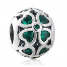 925 Sterling Silver Dark Green Clover Charm Bead