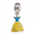 925 Sterling Silver Snow White Dress w/ Yellow, Red & Blue Enamel Dangle Pendant Charm