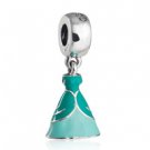 925 Sterling Silver Ariel Dress w/ Green Enamel Dangle Pendant Charm