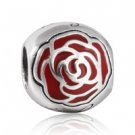 925 Sterling Silver Belle Enchanted Red Enamel Rose Charm Bead