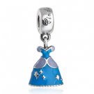 925 Sterling Silver Cinderella Dress w/ Blue Enamel Dangle Pendant Charm