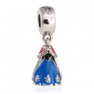 925 Sterling Silver Anna Dress w/ Blue, Pink & Black Enamel Dangle Pendant Charm