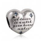 925 Sterling Silver Cinderella Heart w/ Light Blue CZ Charm Bead