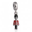 925 Sterling Silver Toy Soldier w/ Black & Red Enamel Dangle Pendant Charm