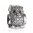 925 Sterling Silver Owl Graduate w/ Blue Crystal & CZ Charm Bead