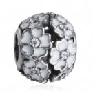 925 Sterling Silver White Enamel Primrose Meadow Charm Bead