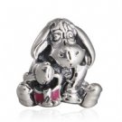 925 Sterling Silver Eeyore w/ Dark Pink Enamel Charm
