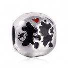 925 Sterling Silver Mickey & Minnie w/ Black & Red Enamel Charm Bead