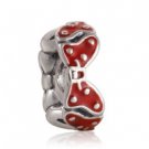 925 Sterling Silver Minnie Bow w/ Red Enamel Charm Bead