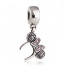 925 Sterling Silver Minnie Headband w/ Black Crystal & Clear CZ Dangle Pendant Charm