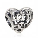 925 Sterling Silver Openwork Let It Go Heart Charm Bead