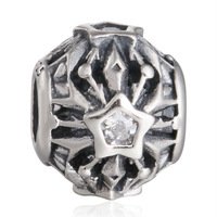925 Sterling Silver Openwork Frozen Snowflake w/ CZ Charm Bead