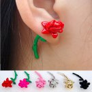 Pair 3D Rose Flower Stud Fake Gauge Earrings - Cool Rock Punk Metal Korean Style