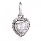 925 Sterling Silver Big Stone Heart w/ CZ Dangle Necklace Pendant Charm