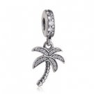 925 Sterling Silver Sparkling Palm Tree Dangle Pendant Charm