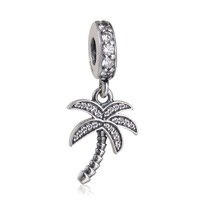 925 Sterling Silver Sparkling Palm Tree Dangle Pendant Charm