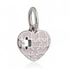 925 Sterling Silver Pink Enamel Jigsaw Heart Dangle Necklace Pendant Charm