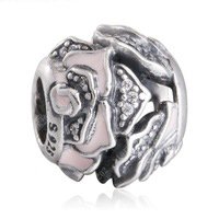 925 Sterling Silver Soft Pink Delicate Rose Charm Bead