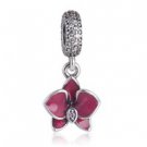 925 Sterling Silver Orchid Flower Dangle Pendant Charm
