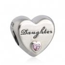 925 Sterling Silver Daughter's Love w/ Pink CZ Charm Bead