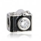 925 Sterling Silver Sentimental Snapshots Camera w/ Clear CZ Charm Bead