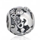 925 Sterling Silver Openwork Around The World w/ Clear CZ Charm Bead