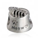 925 Sterling Silver Meow Cat Bowl Charm Bead