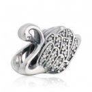 925 Sterling Silver Majestic Swan w/ Clear CZ Charm Bead