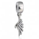 925 Sterling Silver Majestic Feathers w/ Clear CZ Dangle Pendant Charm