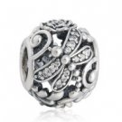 925 Sterling Silver Dragonfly Meadow w/ Clear CZ Charm Bead