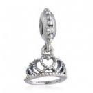 925 Sterling Silver Hearts Tiara Dangle Pendant Charm