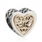 925 Sterling Silver Openwork 14ct Locked Love Charm Bead