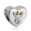 925 Sterling Silver Openwork 14ct Majestic Heart w/ Clear CZ Charm Bead