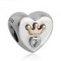 925 Sterling Silver Openwork 14ct Majestic Heart w/ Clear CZ Charm Bead