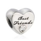 925 Sterling Silver Friendship Heart Best Friend w/ Clear CZ Charm Bead