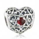 925 Sterling Silver January Birthstone Signature Heart Charm Bead