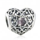 925 Sterling Silver February Birthstone Signature Heart Charm Bead