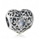 925 Sterling Silver March Birthstone Signature Heart Charm Bead