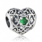925 Sterling Silver May Birthstone Signature Heart Charm Bead