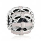 925 Sterling Silver Openwork Sweet Pink Sentiments Bow w/ Clear CZ Charm Bead
