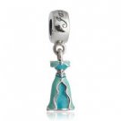 925 Sterling Silver Jasmine's Dress w/ Green Enamel Dangle Pendant Charm